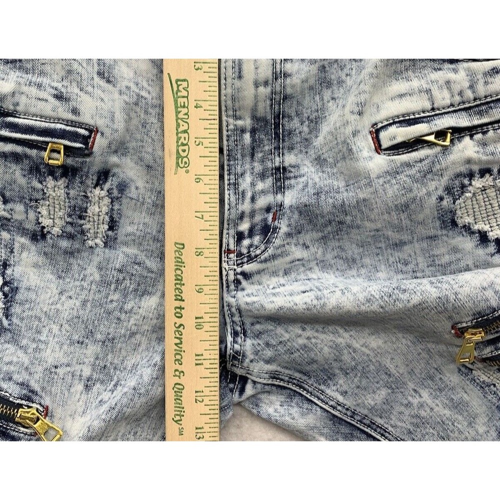 Makobi Denim Jeans Men's 40X32 Stonewash Moto Biker Factory Distressed Destroyed - Picture 7 of 16